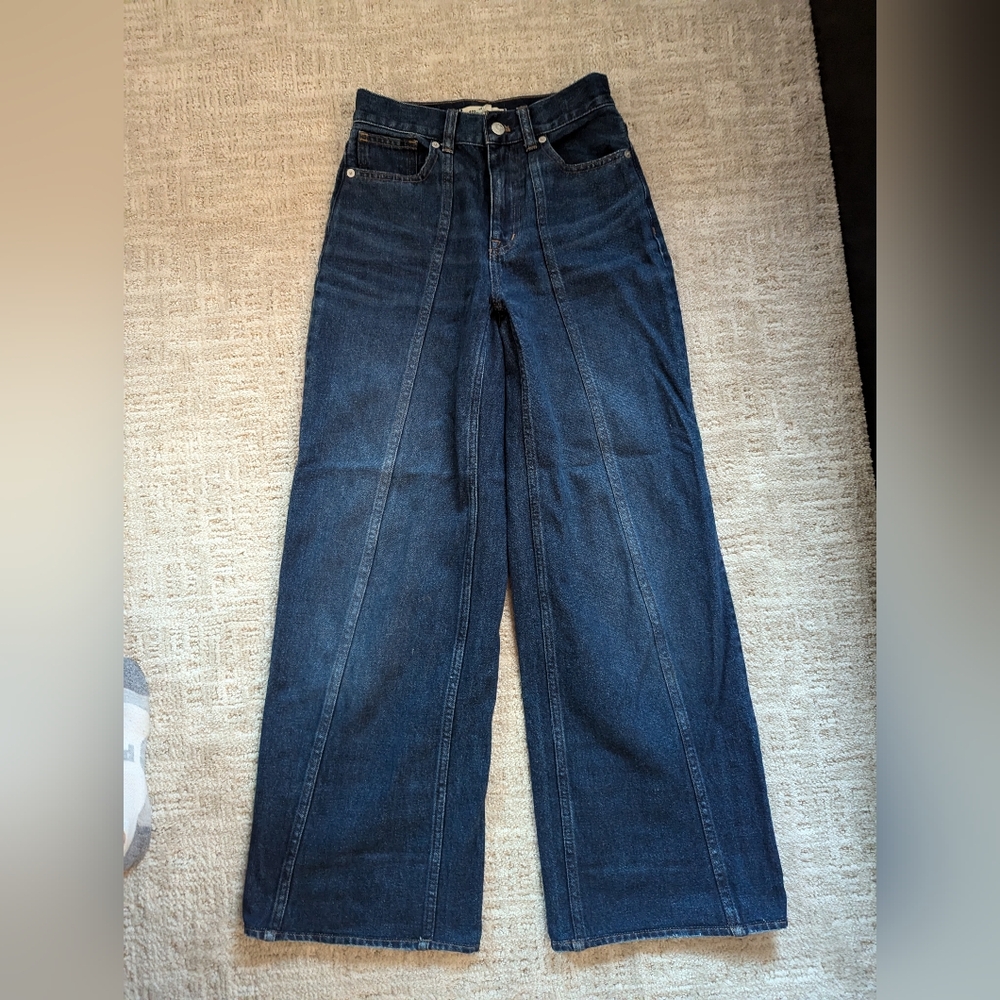 Madewell superwide- leg jeans, Carrington wash, twisted seam edition